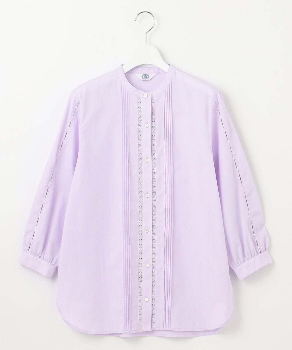 J.PRESS LADIES 【洗える】シャンブレー バンドカラー ピンタック ブラウス 