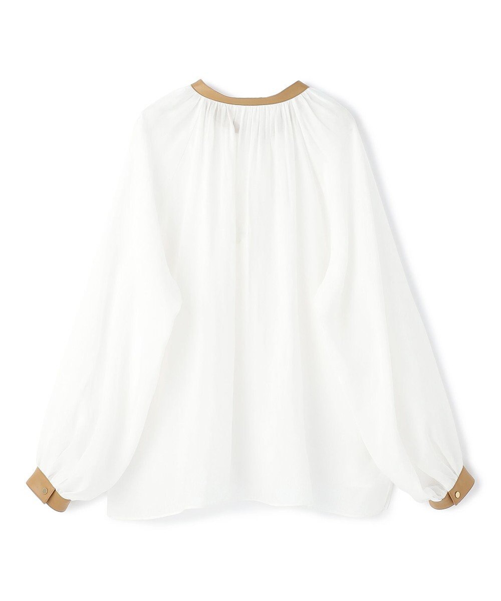 BEIGE， PAULINE / リネンヴィスコースフェイクレザー配色ブラウス 