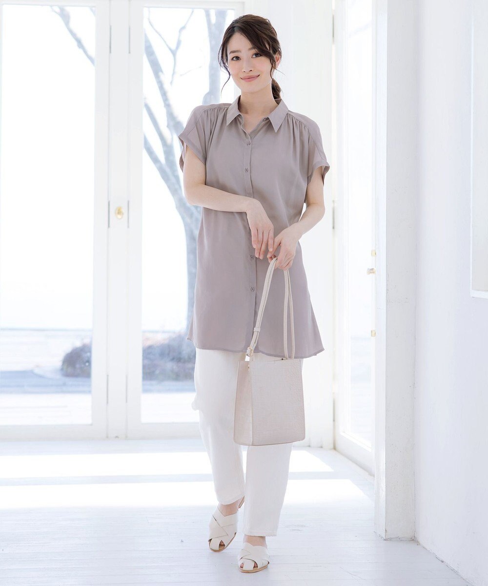 Tiaclasse L 【洗える】フレンチスリーブシャツチュニックブラウス 