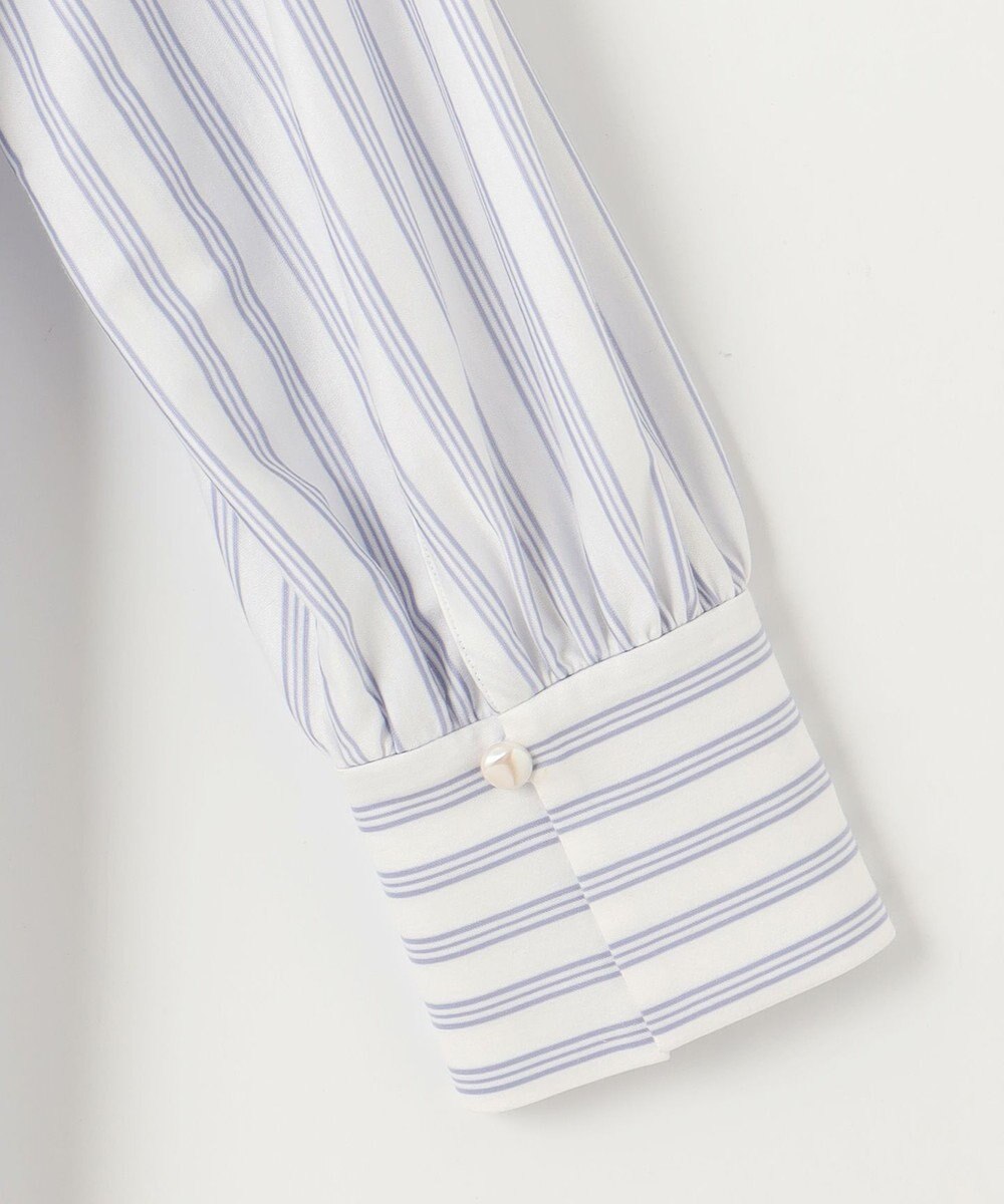 自由区 【洗える】ストレッチシャーティングスタンドカラーストライプ ブラウス 