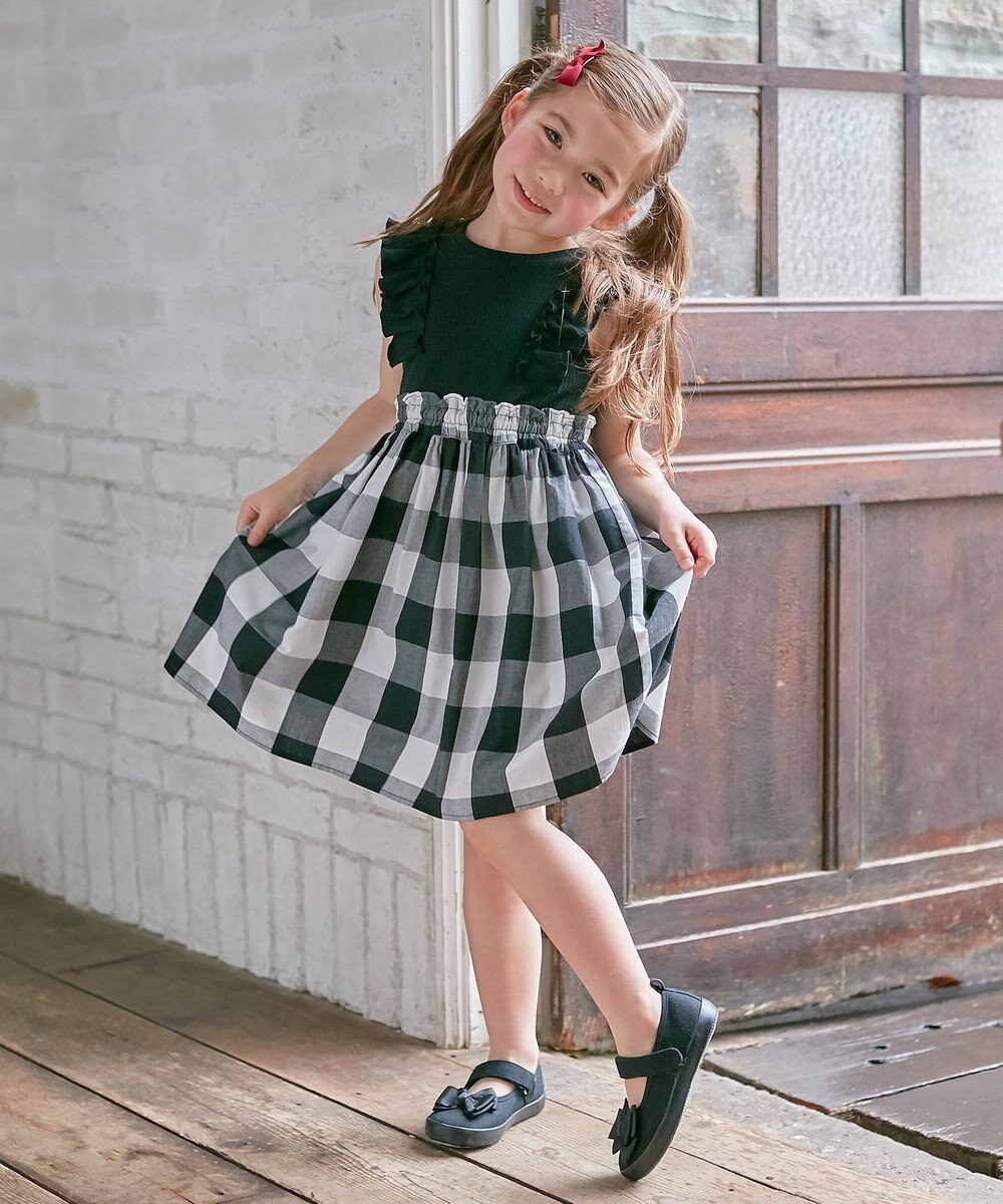 ANY KIDS チェック ドッキング ワンピース 