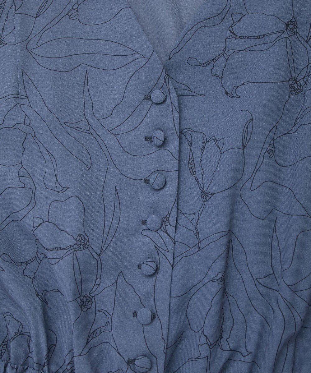 YECCA VECCA ラインボタニカル柄プリーツワンピース 