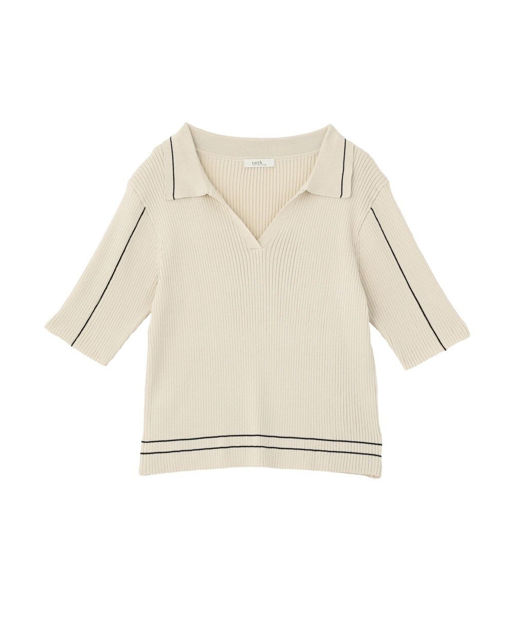 earth music&ecology 【予約】ラインカラーポロニット 