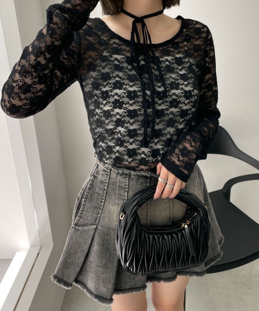 WEGO チョーカーリボン付きレースロンT 