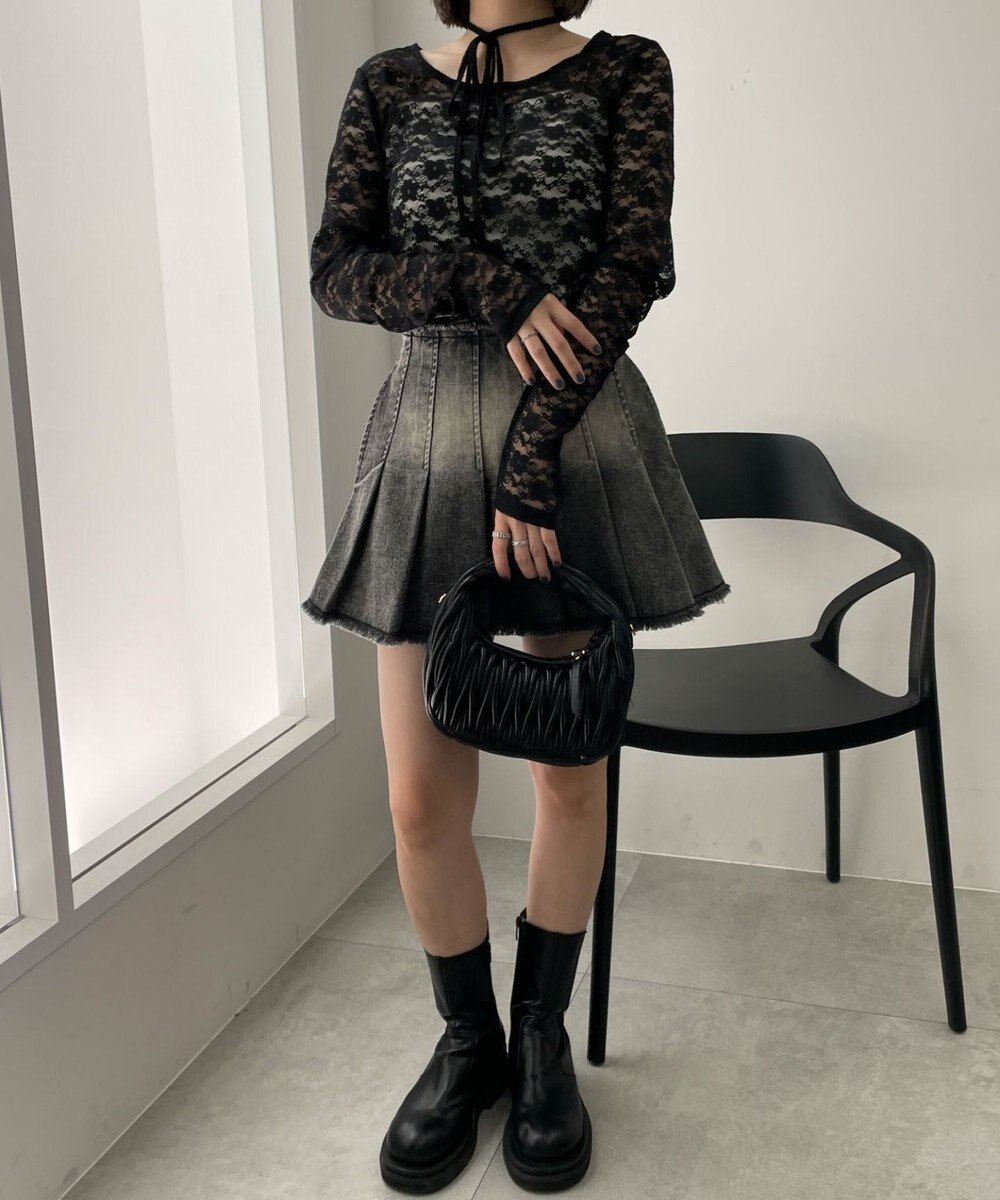 WEGO チョーカーリボン付きレースロンT 