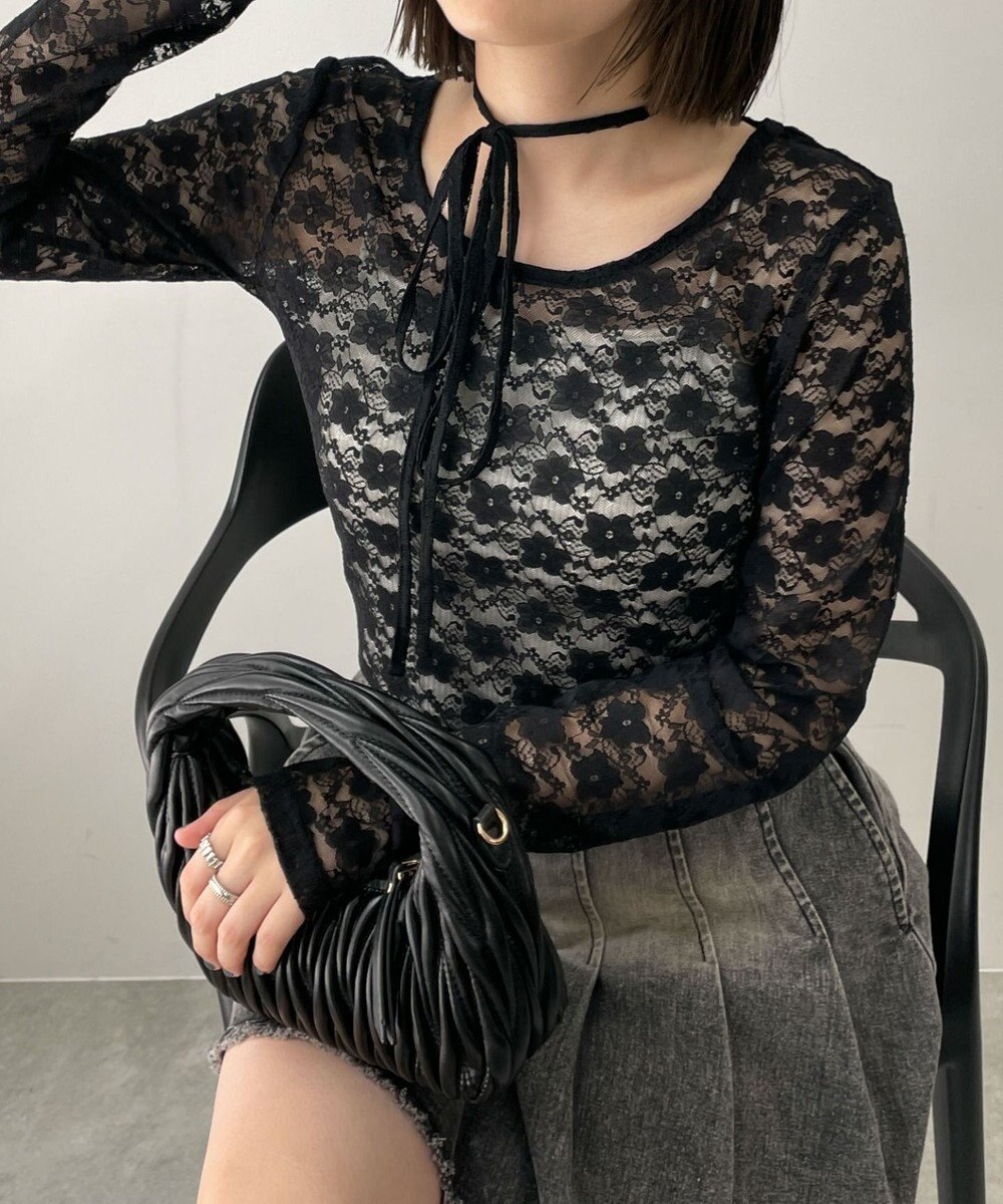 WEGO チョーカーリボン付きレースロンT 