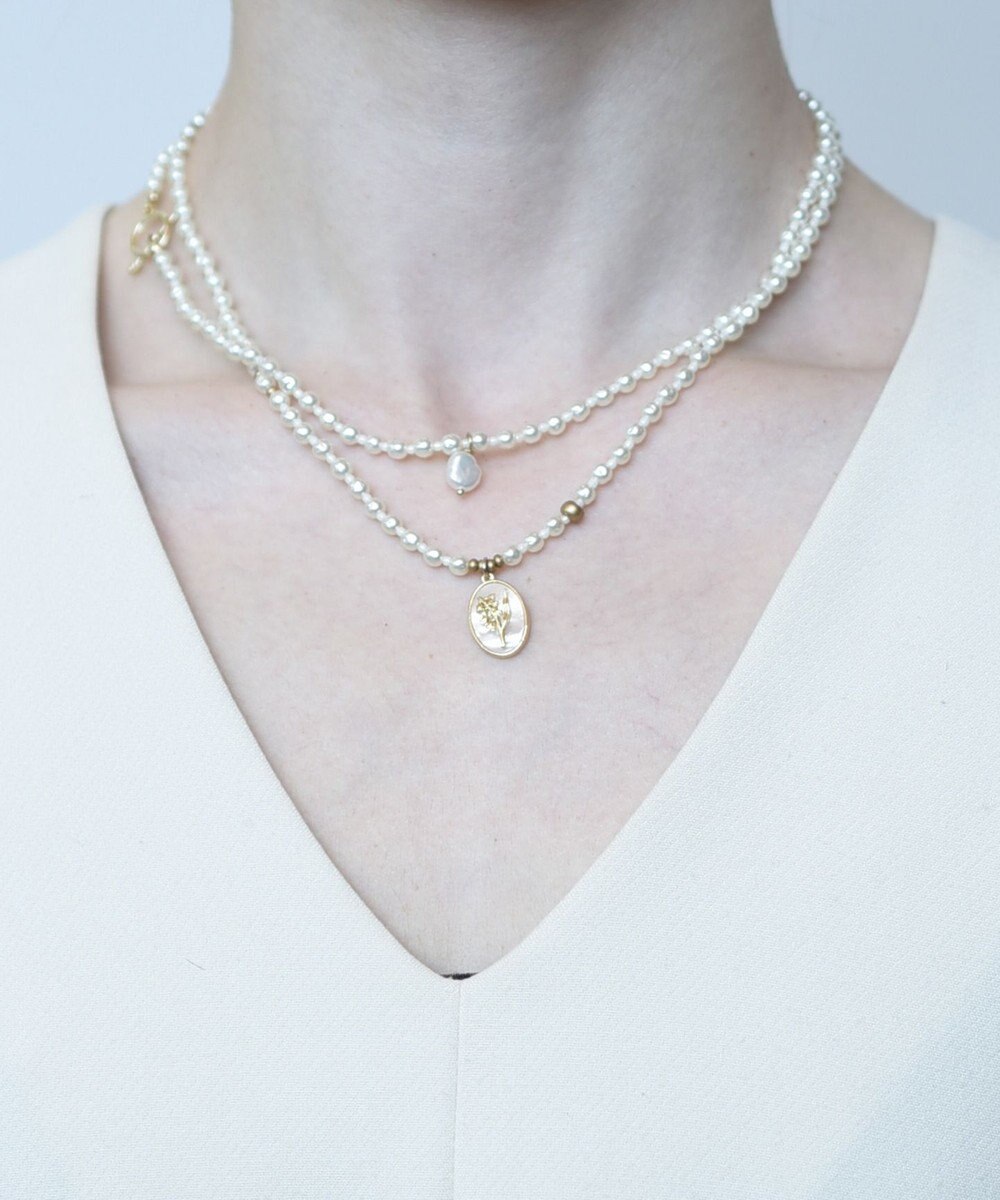 monshiro 【セレモニーにも】スズラングラスパールロングネックレス（メガネチェーンにも） 