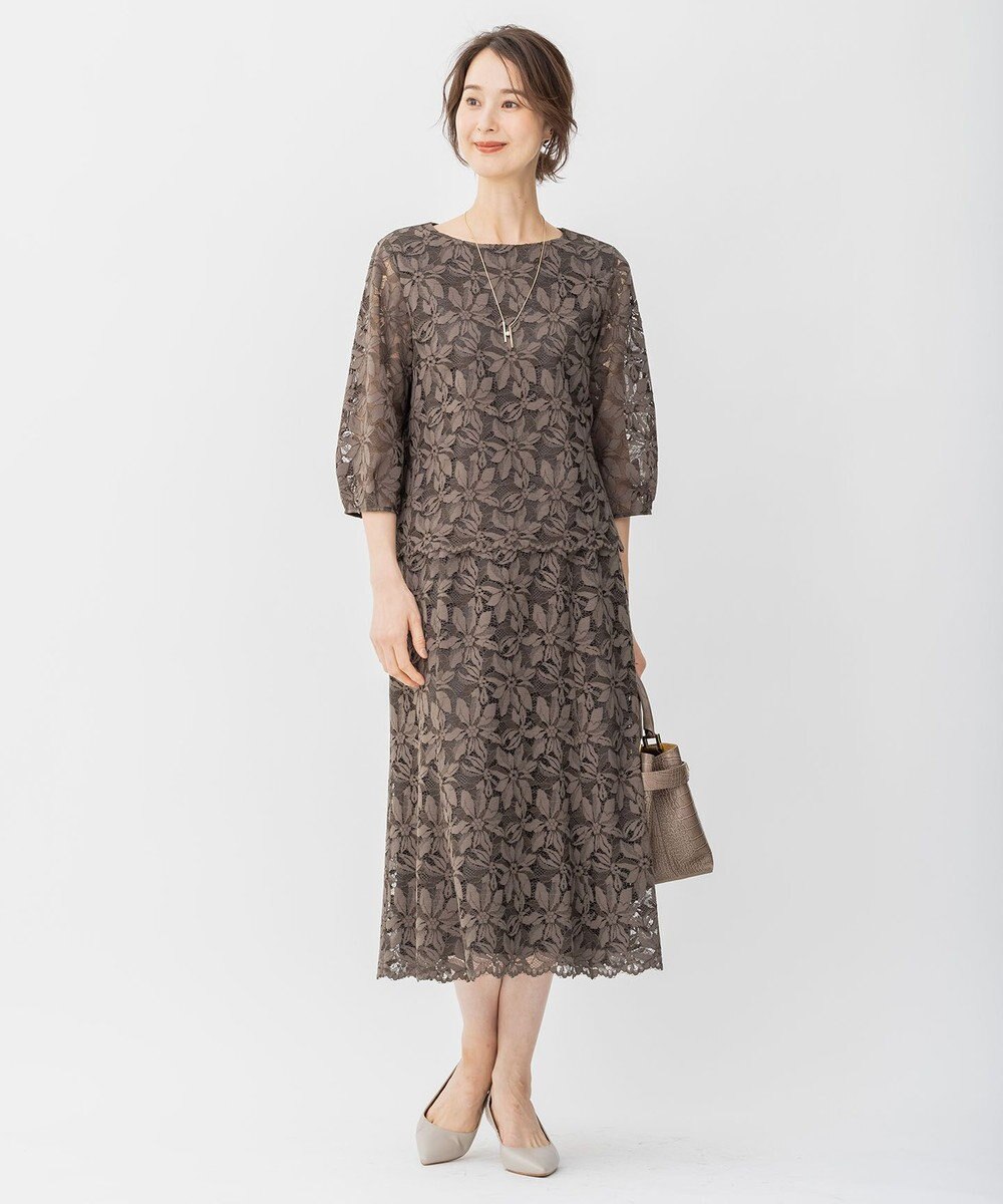 自由区 【洗える】フラワーコードレース ペプラムブラウス 