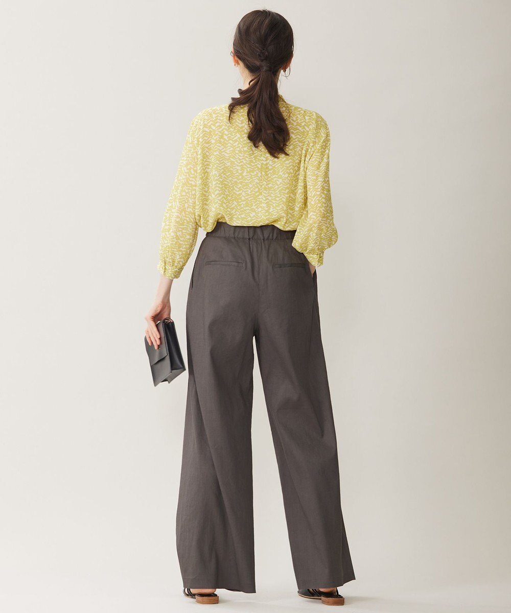 自由区 【セットアップ対応・洗える】リネンビスコースストレッチワイド パンツ 