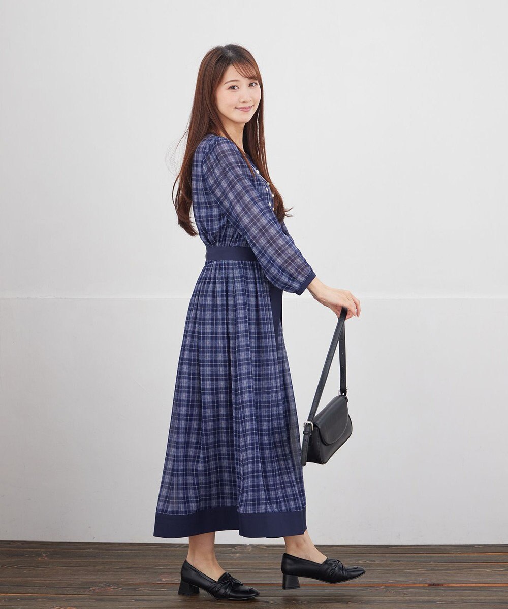 Tiaclasse L シアーチェック配色ワンピース 