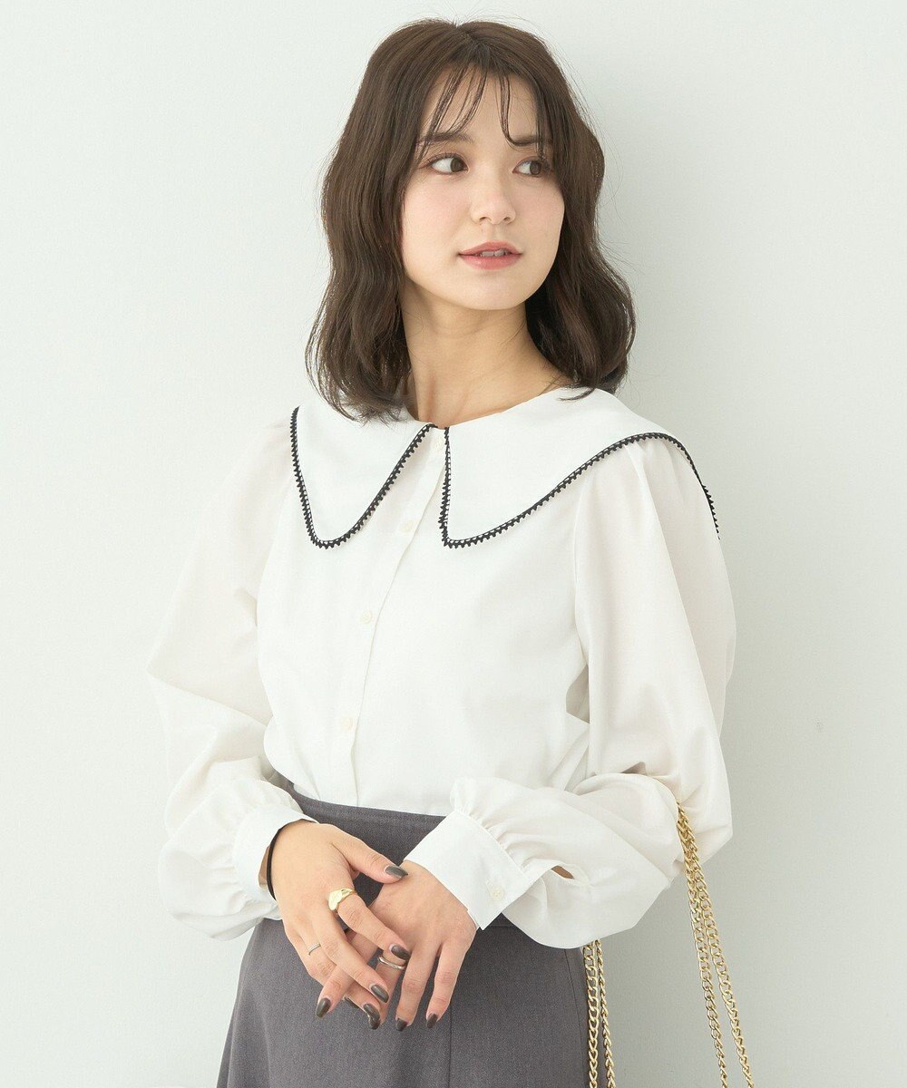 earth music&ecology 配色ピコレースブラウス Off White