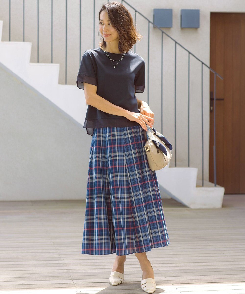 J.PRESS LADIES コットンリネン Light マドラスチェック フレア スカート 