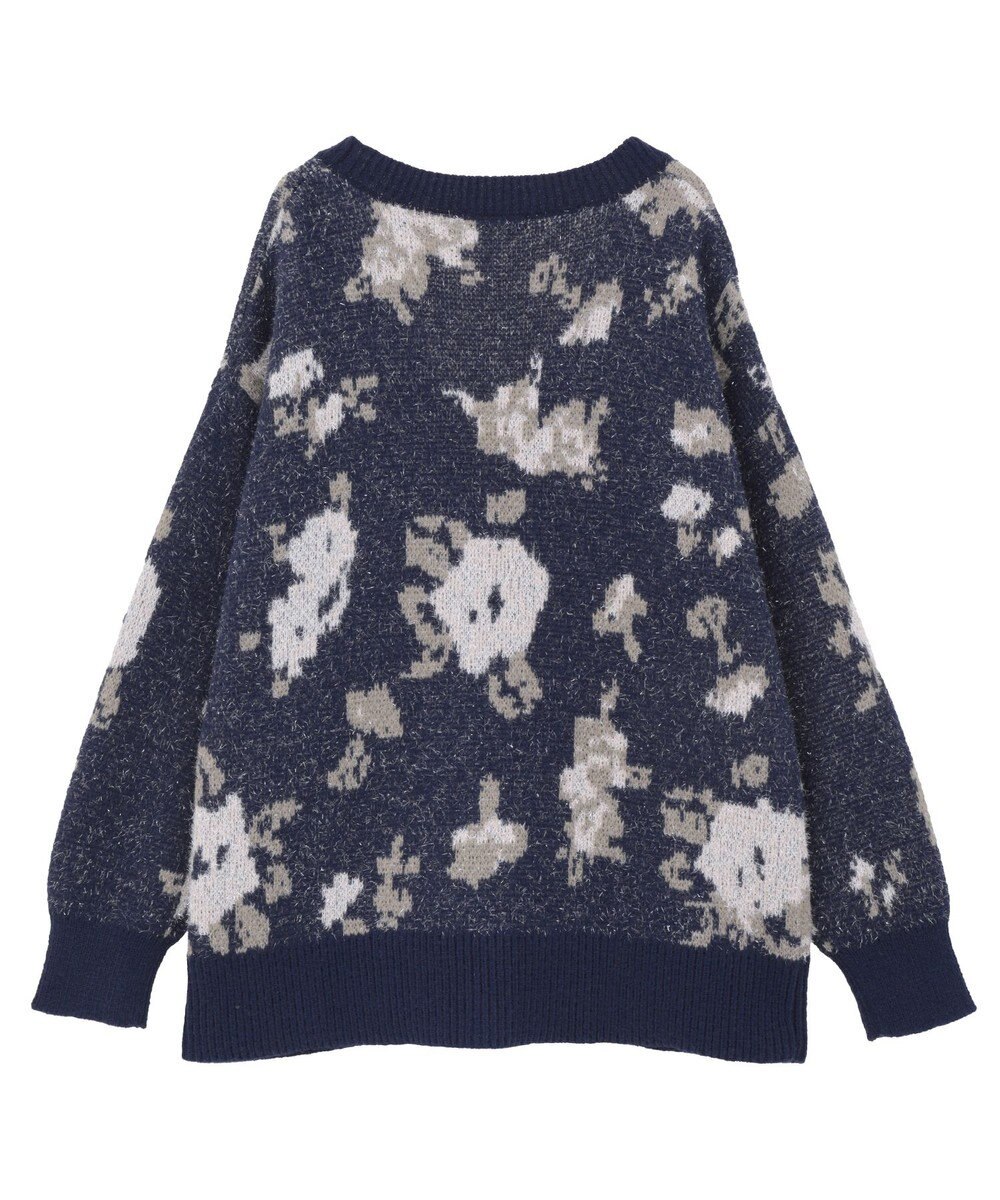 earth music&ecology フラワージャガードラメシャギーカーディガン 