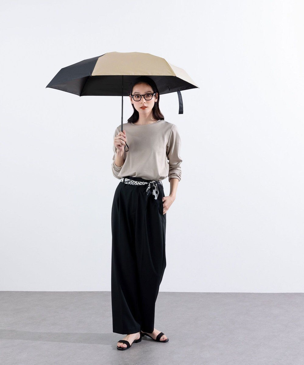 +RING UNISEX プラスリング 晴雨兼用 簡単開閉式折傘 BLK×BGE T1339 