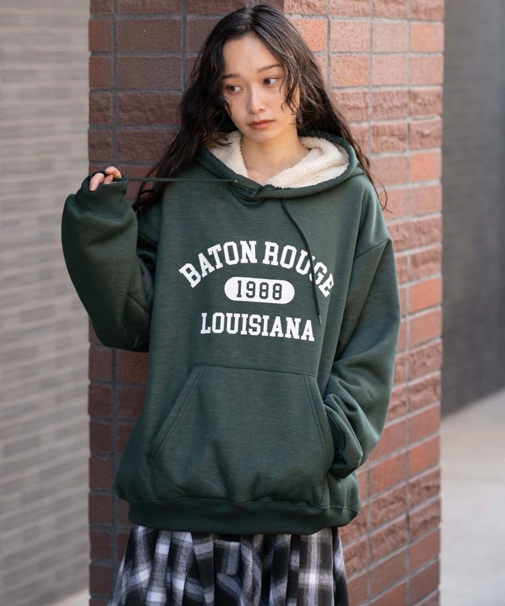 WEGO 【ユニセックス着用ITEM/裏起毛】カレッジロゴボアパーカー 