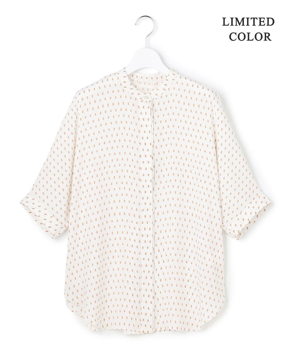 ICB L 【新色追加・WEB限定カラーあり】BackSatinAmunzen 5分袖バンドカラーブラウス 