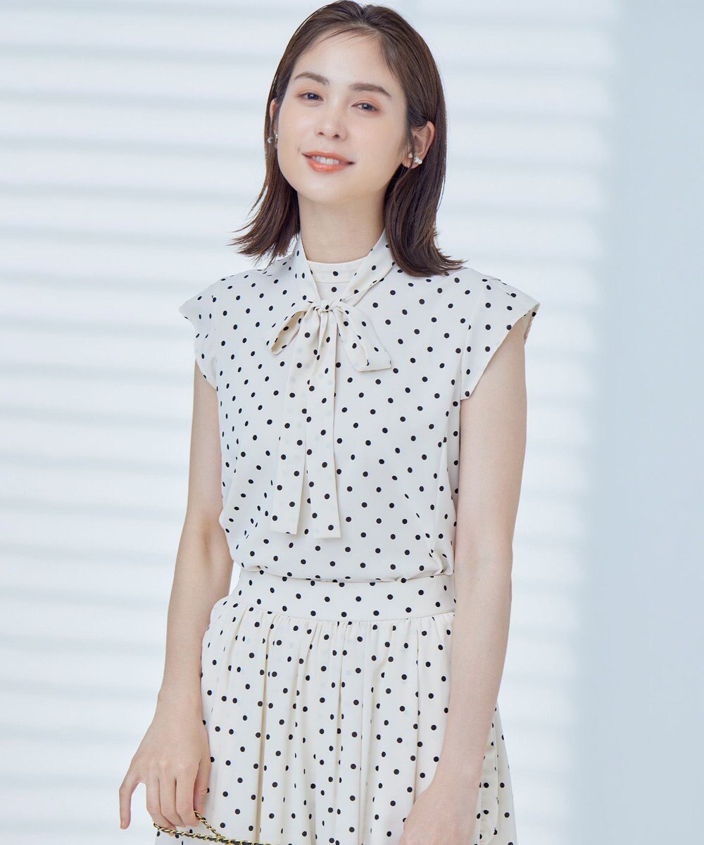 組曲 【WEB限定】ドットプリントデシン ボウタイ付きブラウス 