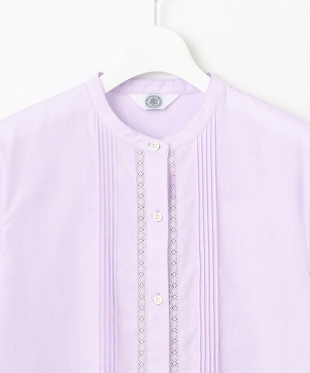 J.PRESS LADIES 【洗える】シャンブレー バンドカラー ピンタック ブラウス 