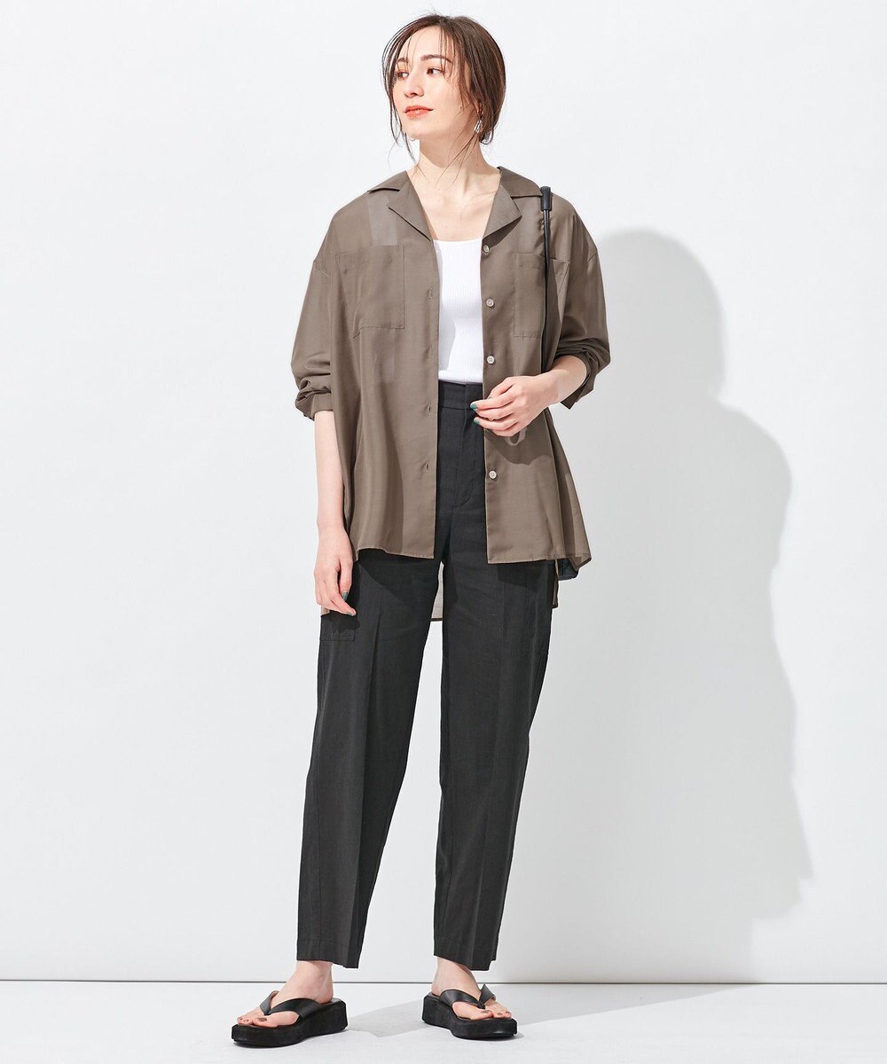 自由区 【洗える/シワになりにくい】オープンカラー シアーブラウス 