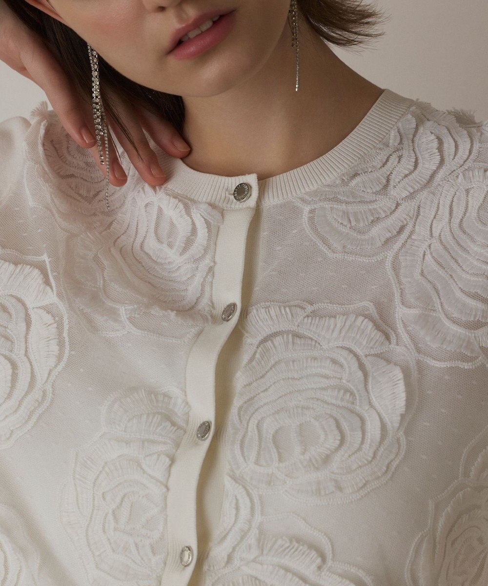 GRACE CONTINENTAL ローズ刺繍ニットカーディガン 