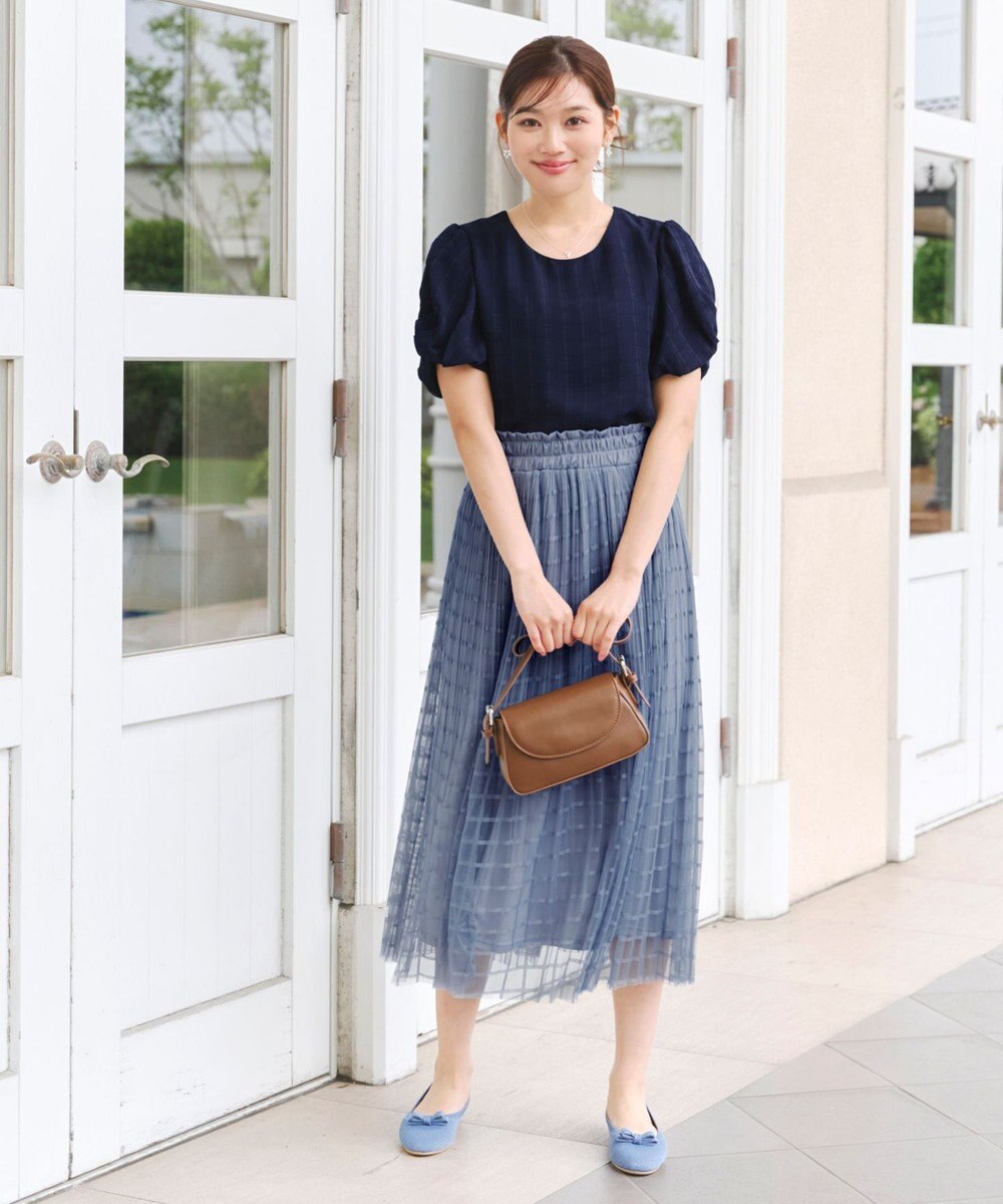 Tiaclasse 【洗える】ツイスト袖チェックブラウス 