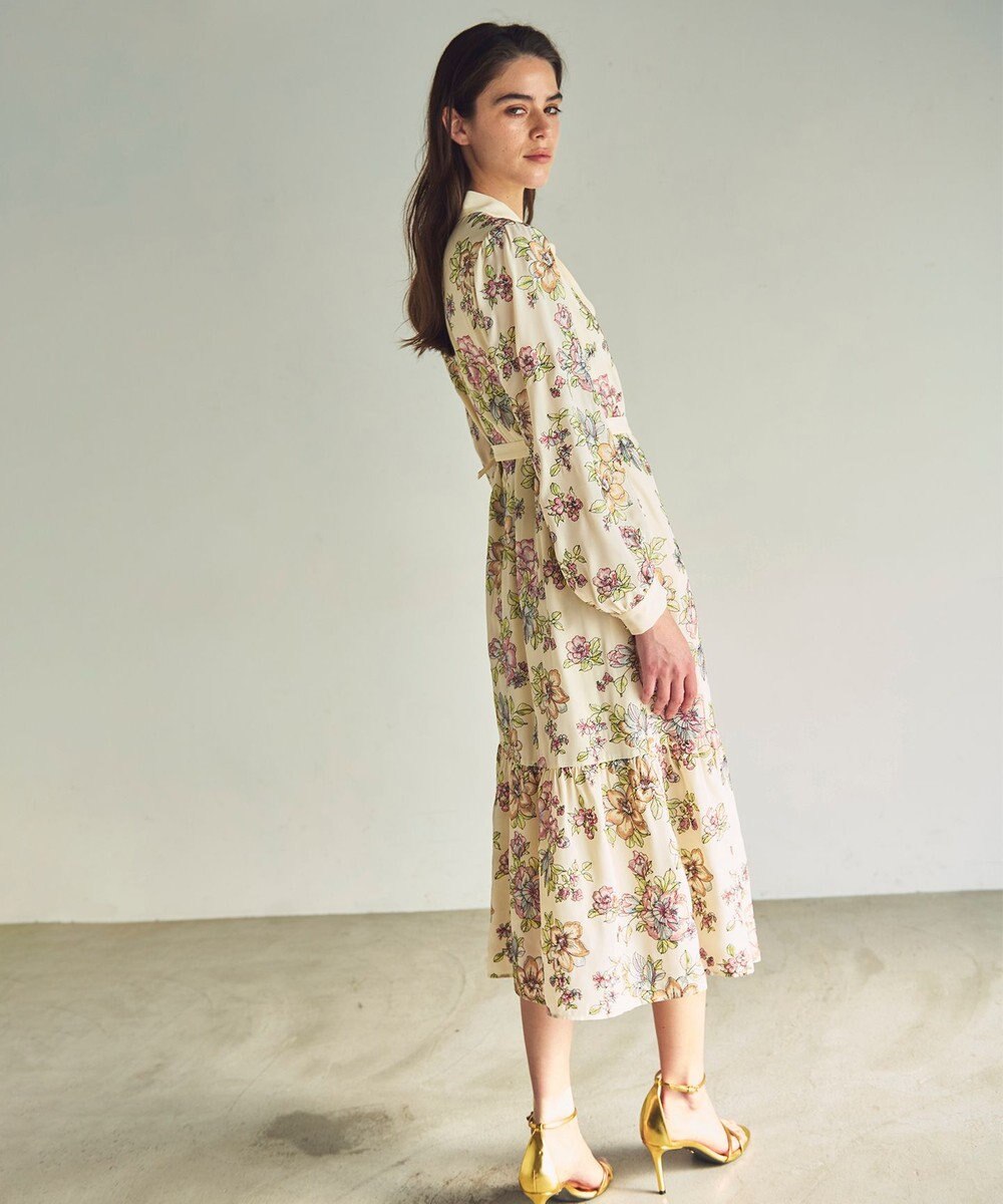 GRACE CONTINENTAL フラワー刺繍ボウタイワンピース 