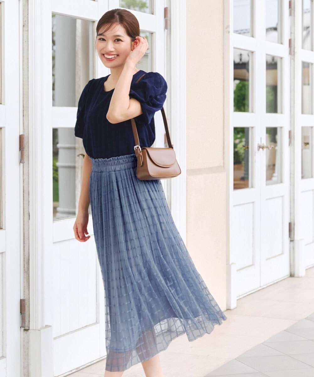 Tiaclasse 【洗える】ツイスト袖チェックブラウス 