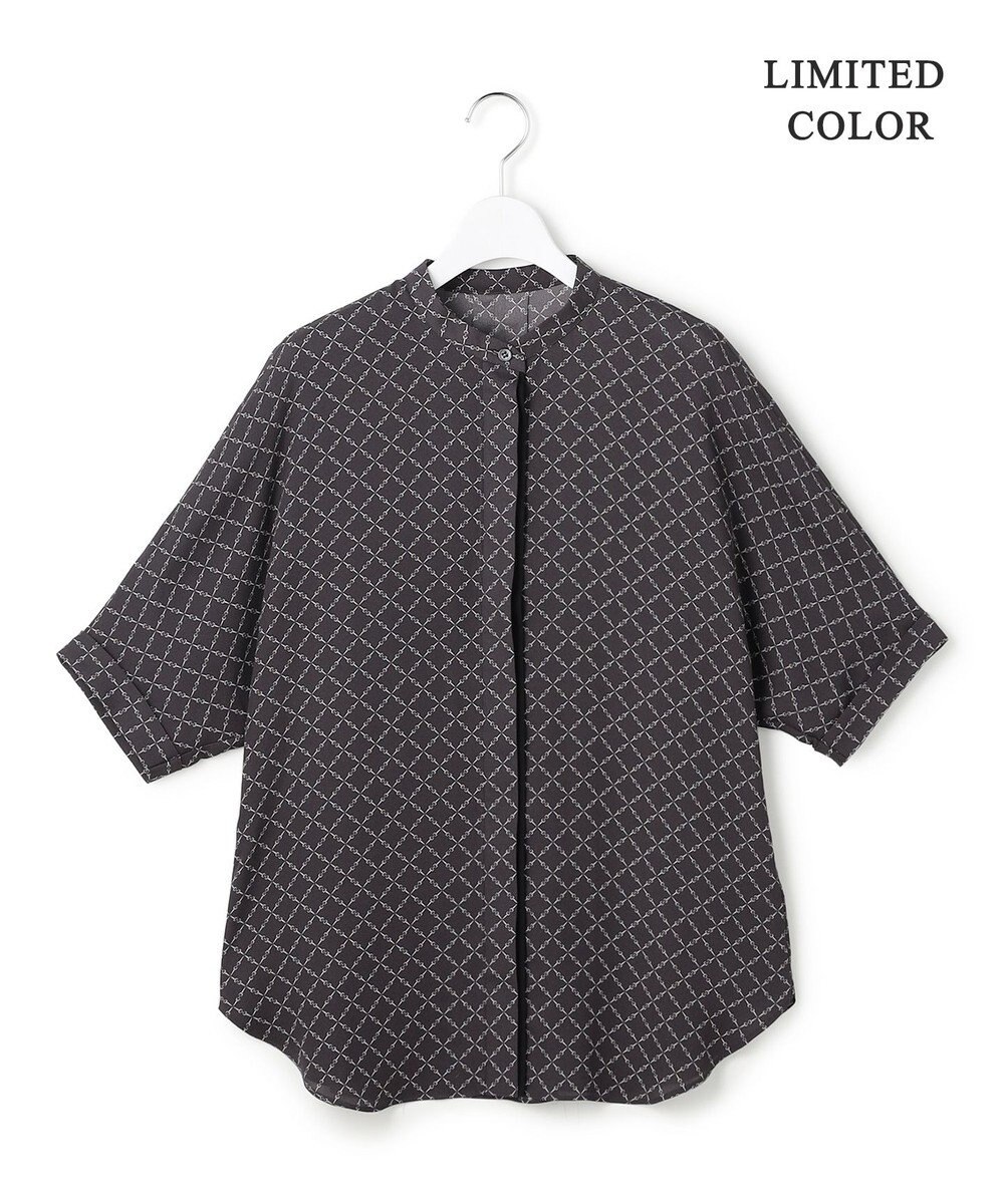 ICB L 【新色追加・WEB限定カラーあり】BackSatinAmunzen 5分袖バンドカラーブラウス 