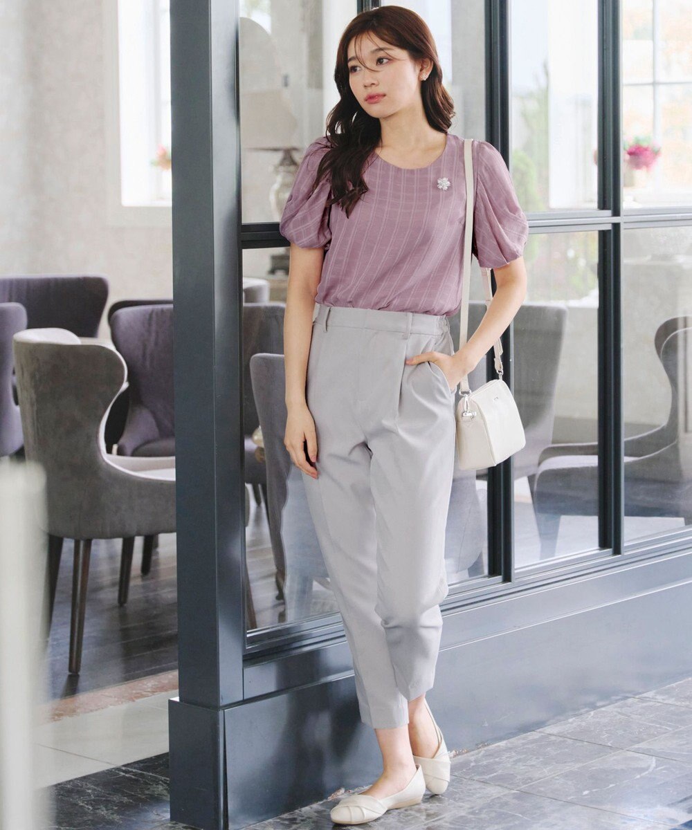 Tiaclasse 【洗える】ツイスト袖チェックブラウス 