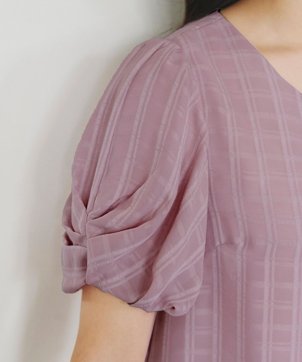 Tiaclasse 【洗える】ツイスト袖チェックブラウス 