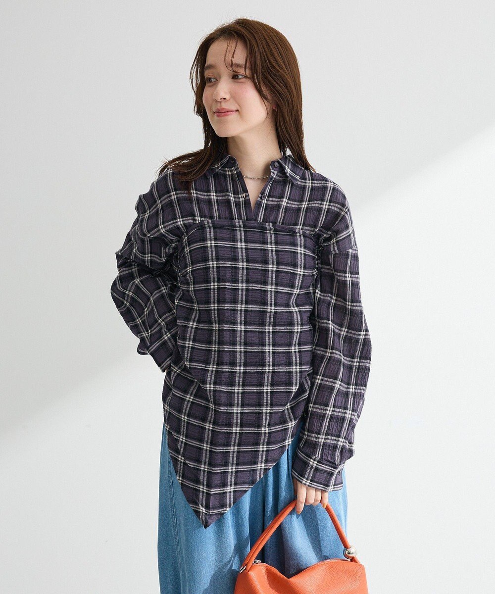 Green Parks スカーフ付チェックシャツ 