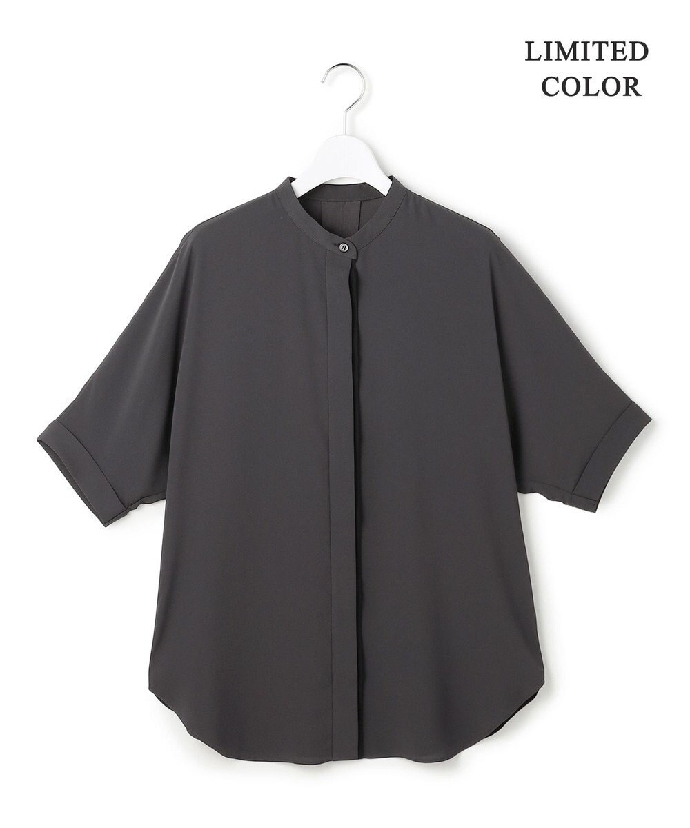 ICB L 【新色追加・WEB限定カラーあり】BackSatinAmunzen 5分袖バンドカラーブラウス 