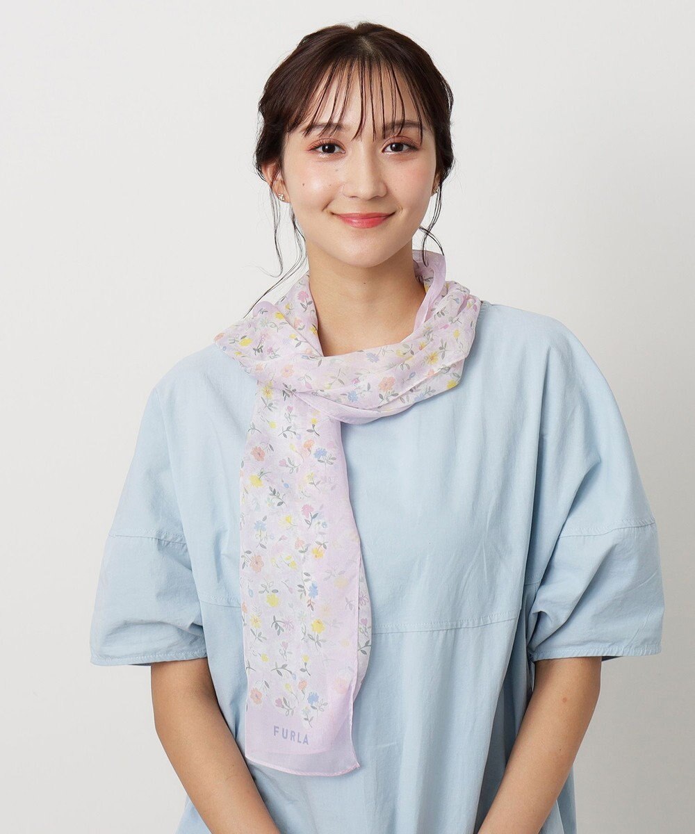 MOONBAT 【シルク100%】フルラ (FURLA) シルクシフォンロングスカーフ 小花柄 150cm×35cm 