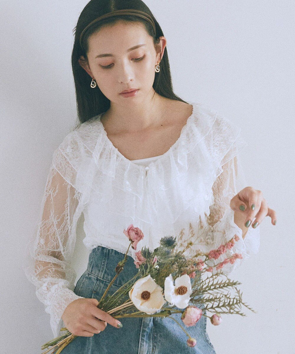 earth music&ecology ＳＥＴ２点ラッフルレースブラウス＋キャミソール 