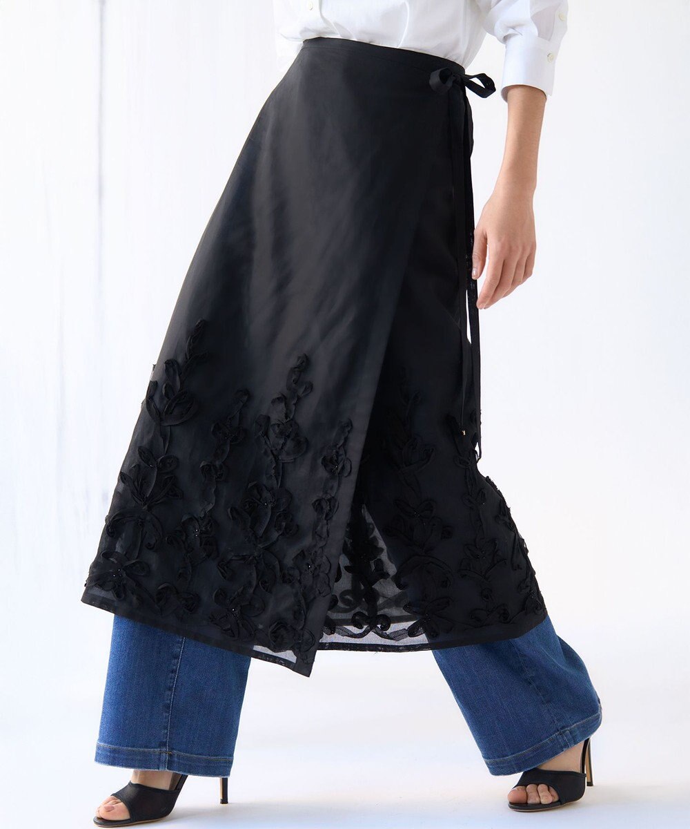 23区 【GOLD LABEL】コットンオーガンジー 刺繍 ラップスカート 