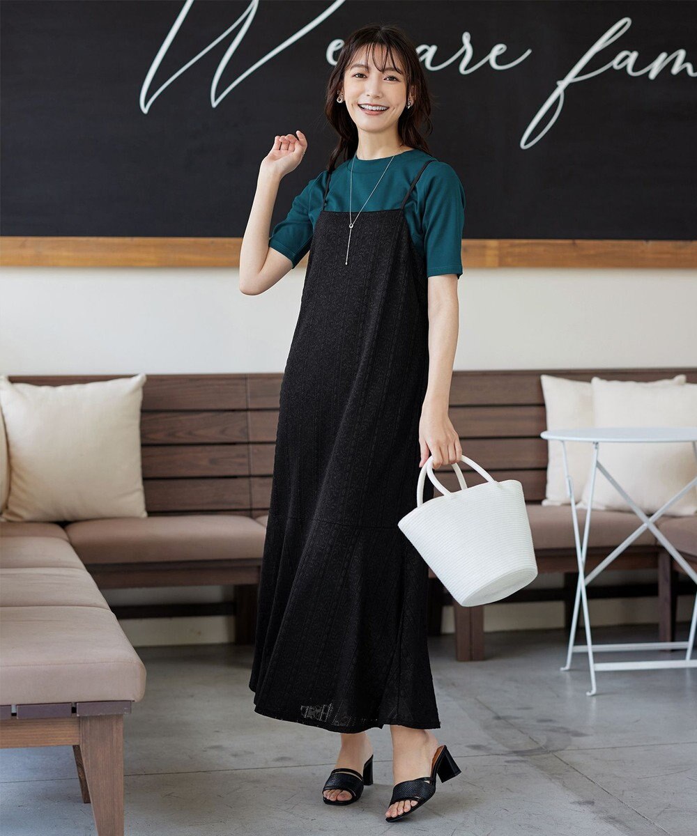 Tiaclasse 【洗える】ストレッチレースキャミワンピース 