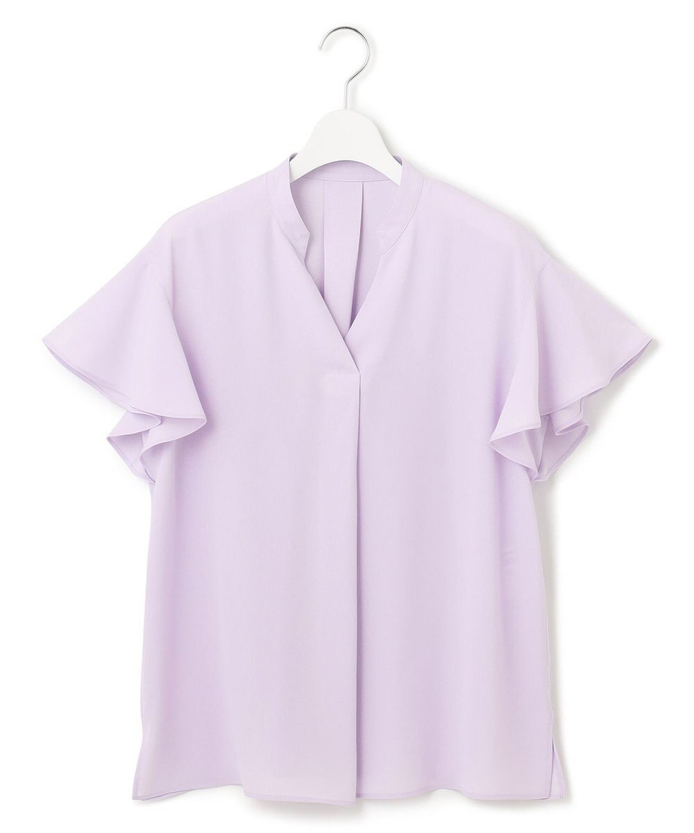 23区 【洗える】バックサテンアムンゼン 袖フリル キーネック ブラウス 