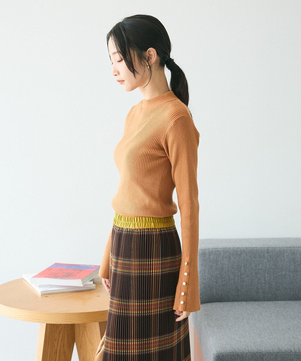 CRAFT STANDARD BOUTIQUE 洗える/とてもち袖フレア釦ボトルネックニットプルオーバー/24AW 