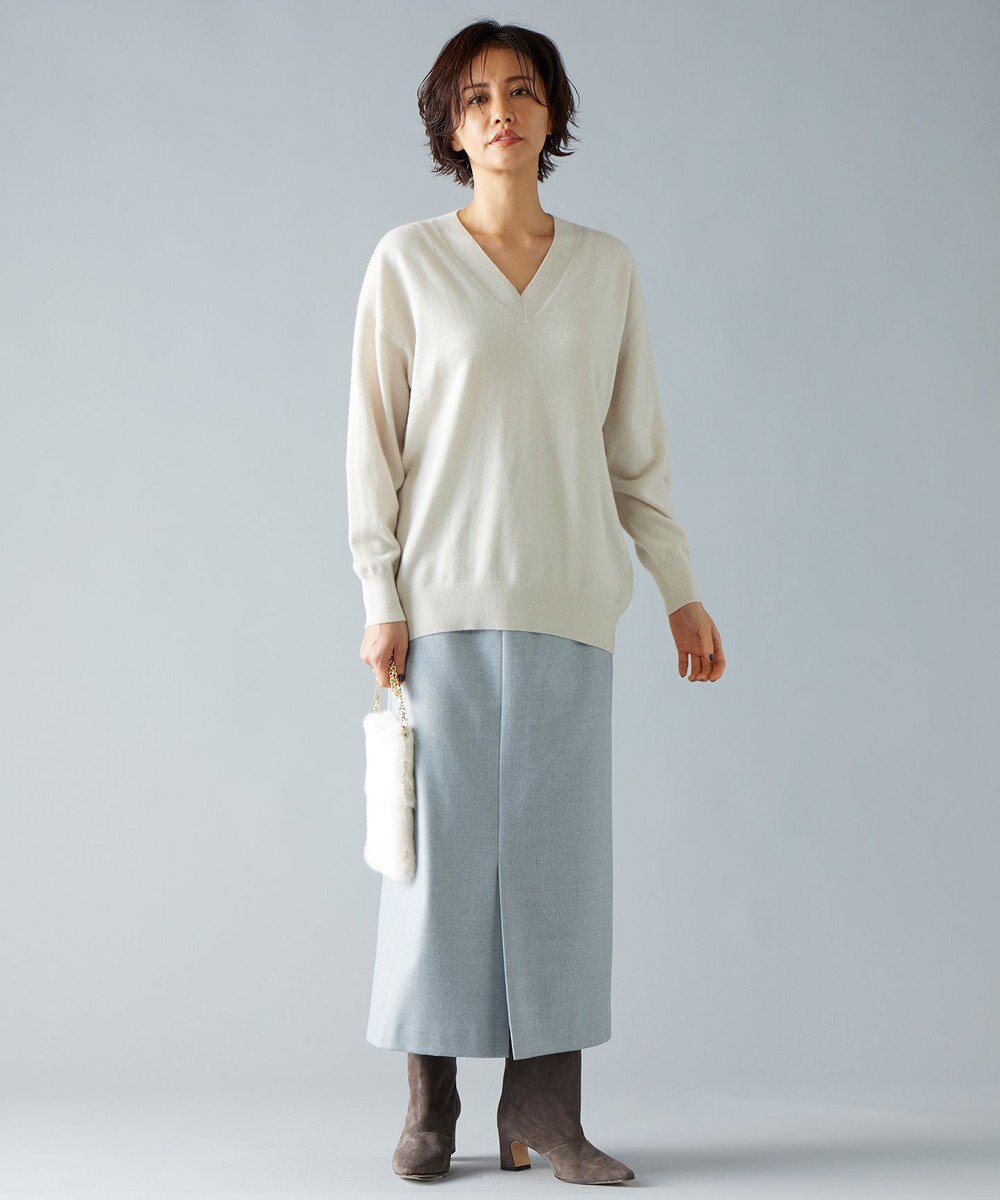 自由区 L 【洗える】ピュアカシミヤVネック ニット 