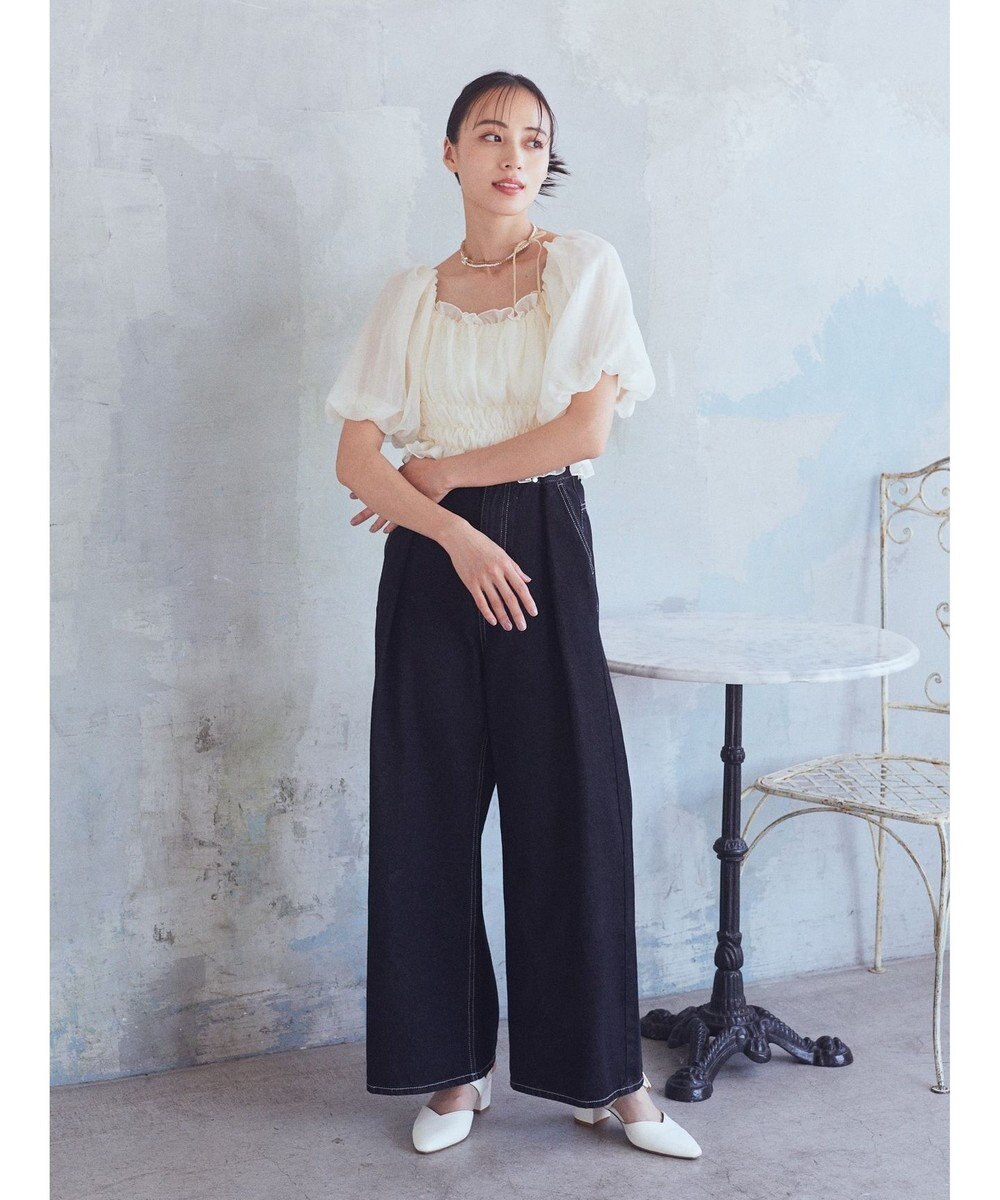 earth music&ecology パフスリーブシャーリングブラウス 