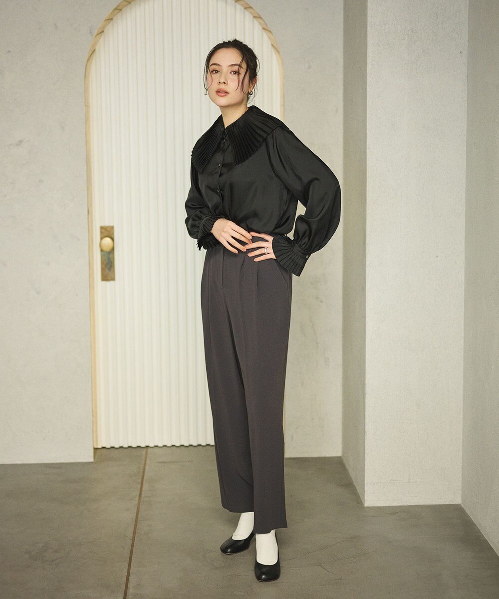 #Newans 【シワになりにくい/洗濯機可能】プリーツカラーブラウス 