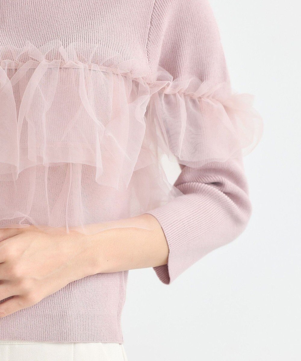 earth music&ecology 胸元チュールドッキングニットプルオーバー 