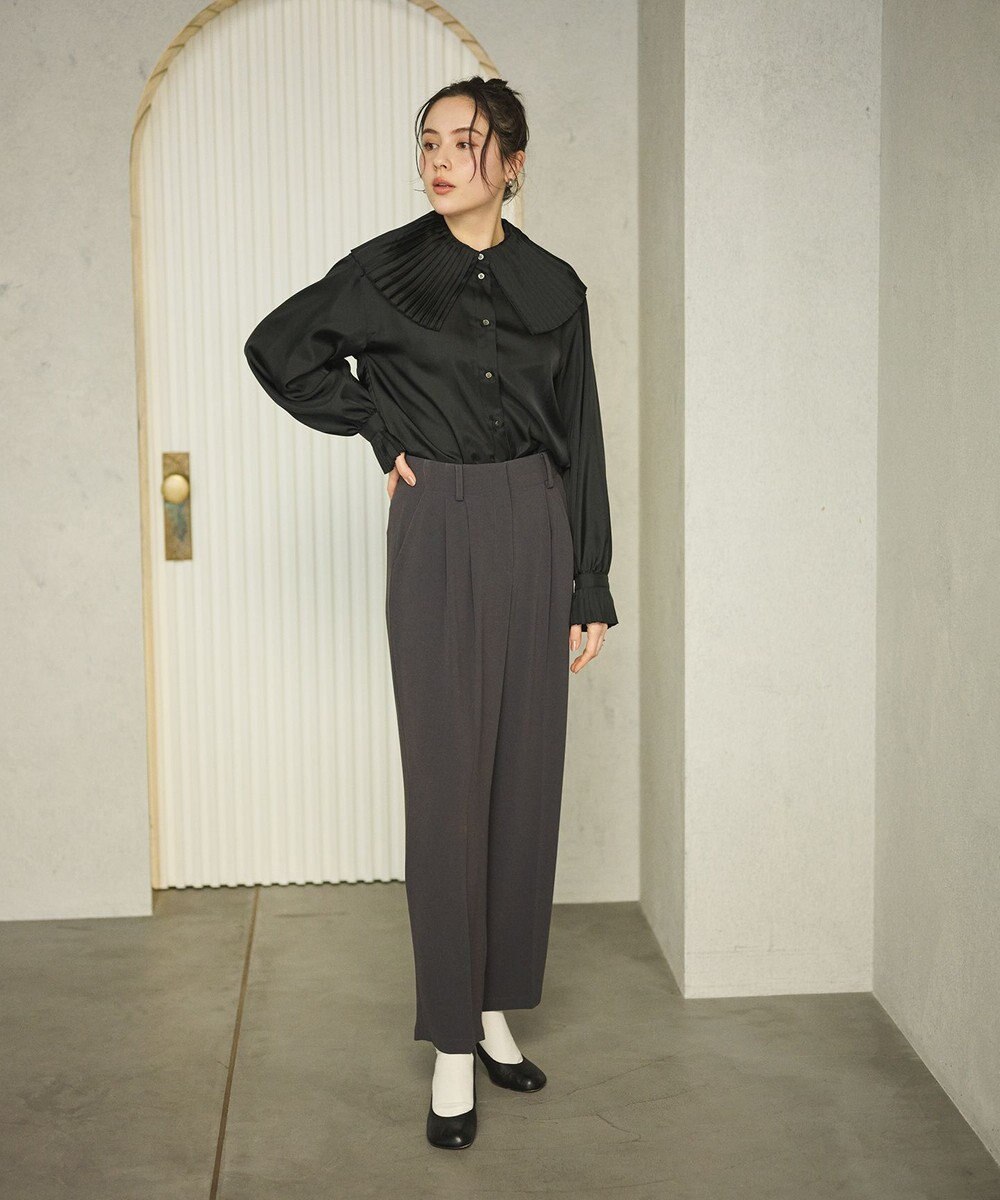 #Newans 【シワになりにくい/洗濯機可能】プリーツカラーブラウス 