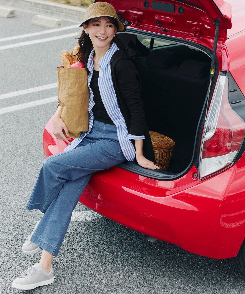 Tiaclasse 【洗える】TCデニム切替ワイドストレートパンツ 