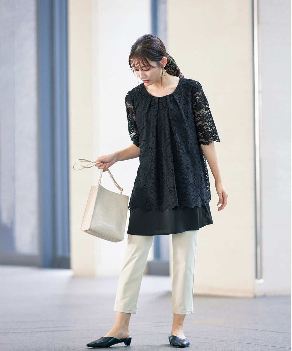 Tiaclasse 【洗える】スカラップレースチュニックブラウス 