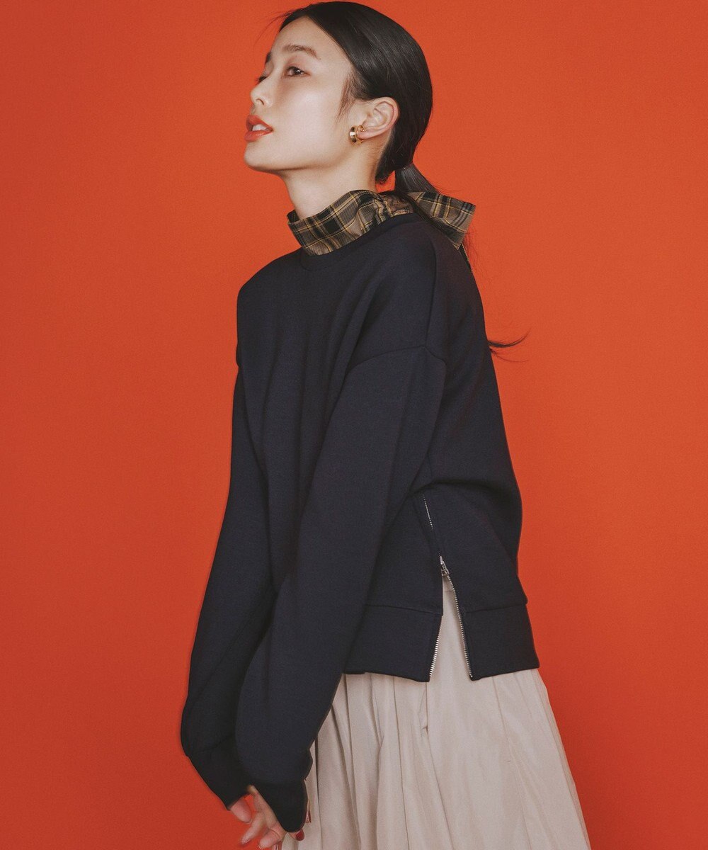 組曲 シアーツイルチェック ハイネックブラウス 