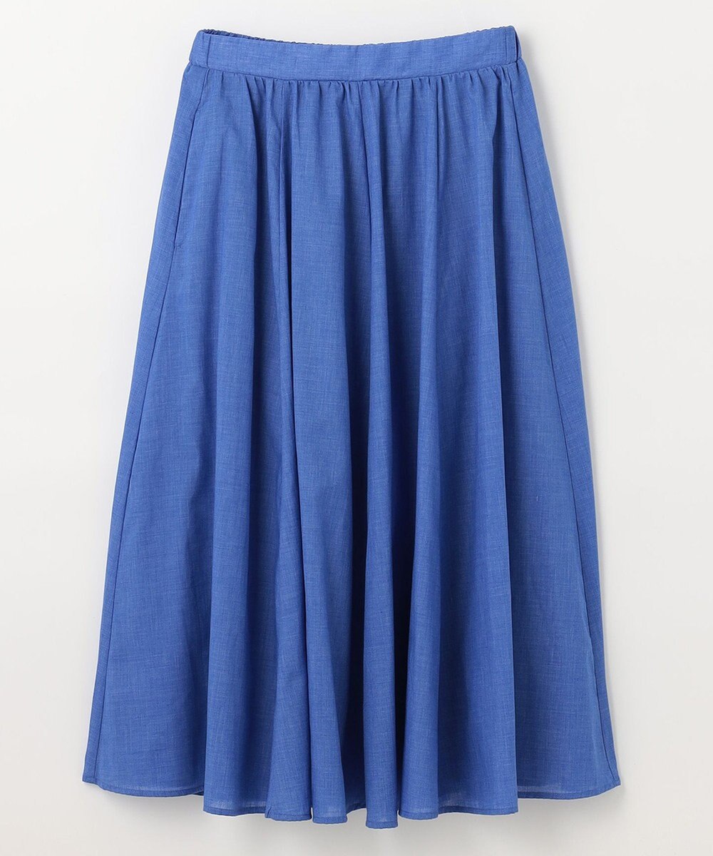 ANY L 【ウエストゴム/ポケット付】シャンブレーライク フレアスカート 