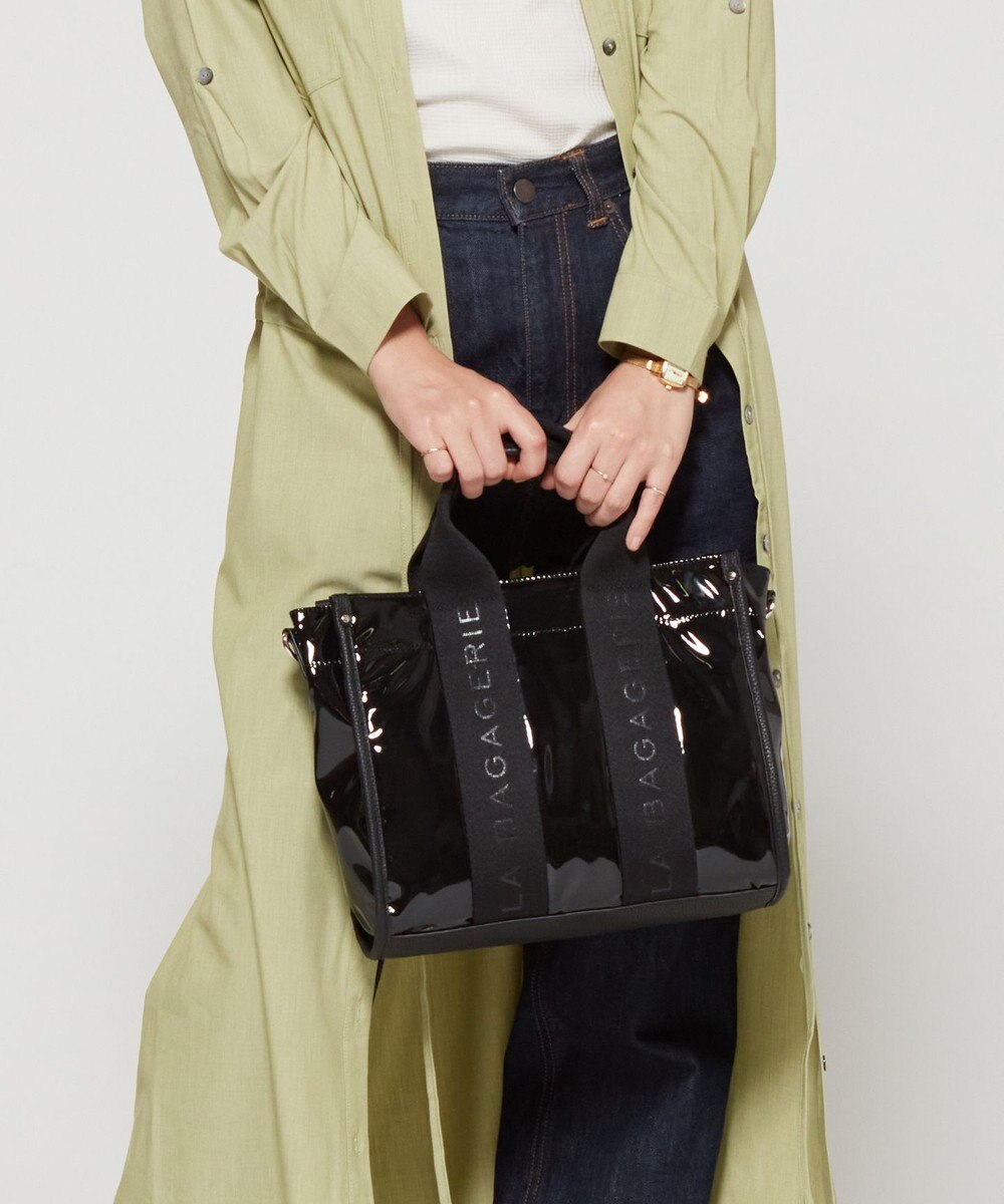 LA BAGAGERIE ソフトエナメル　ロゴテープ2WAYトートバッグ　Mサイズ 