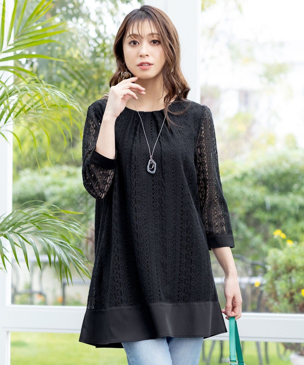 Tiaclasse L 【洗える】レースコンビチュニックブラウス 