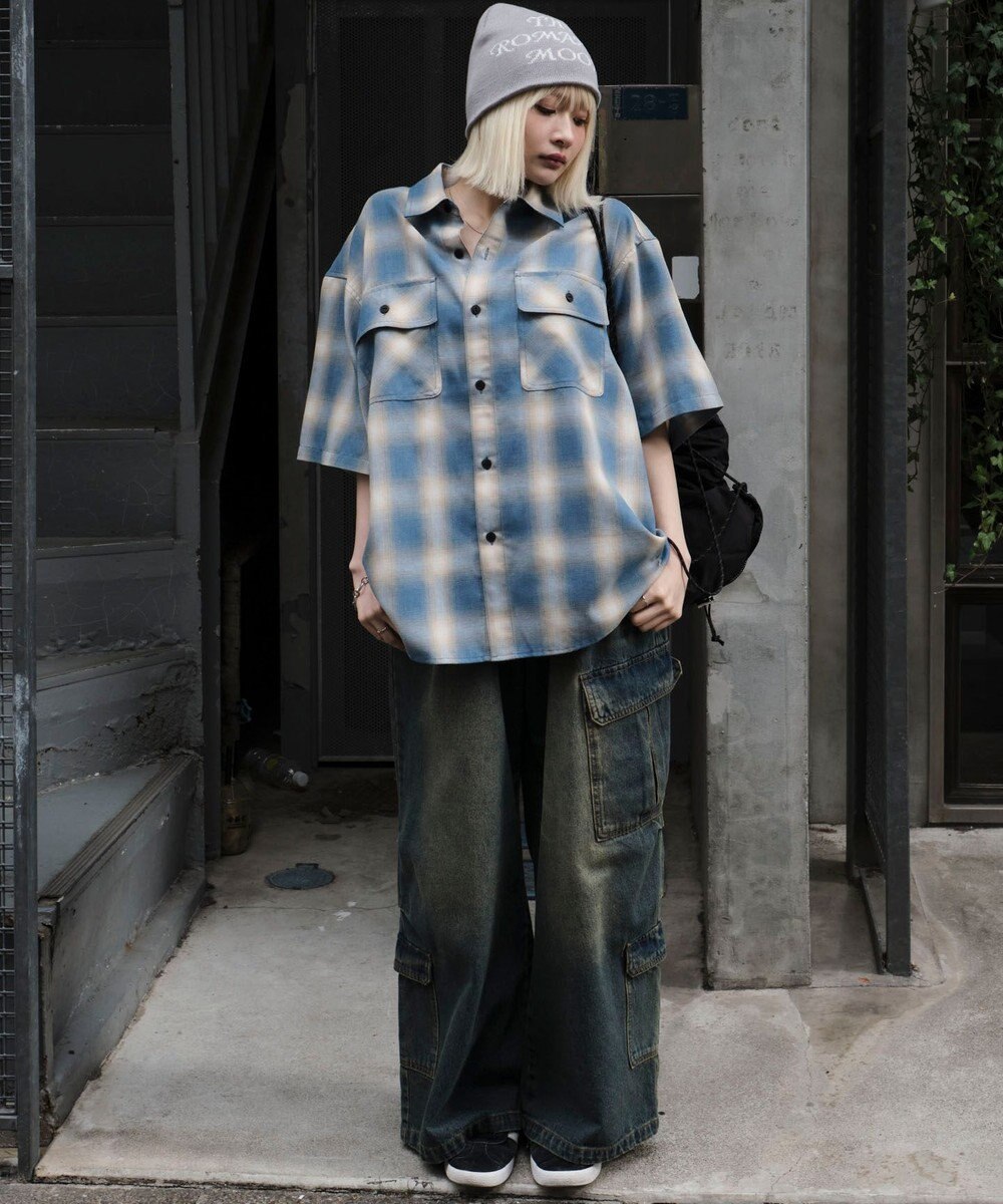 WEGO 【ユニセックス着用ITEM/SMLサイズ展開】オンブレチェックシャツ（SS） 